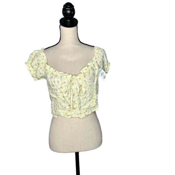 Abound Yellow Floral Print Sweetheart Off Shoulder Crop Top Women's Size Large L - Picture 7 of 7